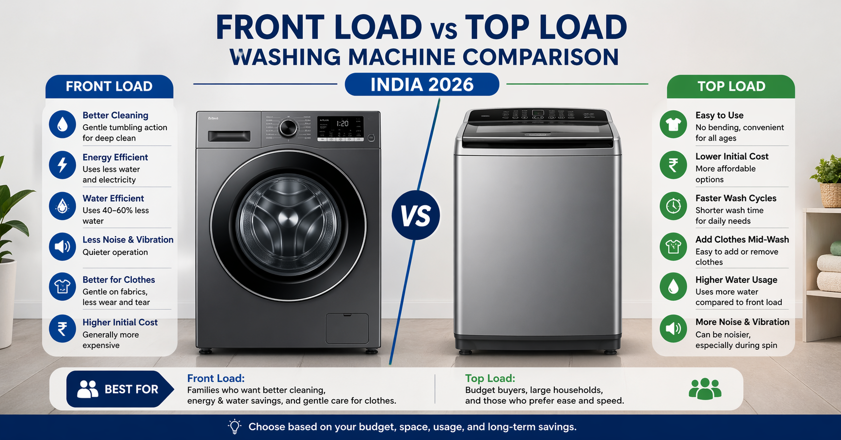 Front load vs top load washing machine comparison India 2026